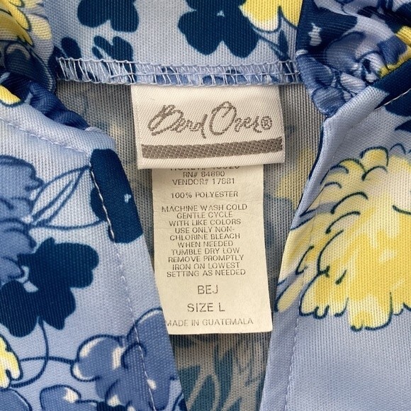 Vintage Bend Over Blue Yellow Floral Ruffle Vneck Blouse Large - Picture 11 of 11
